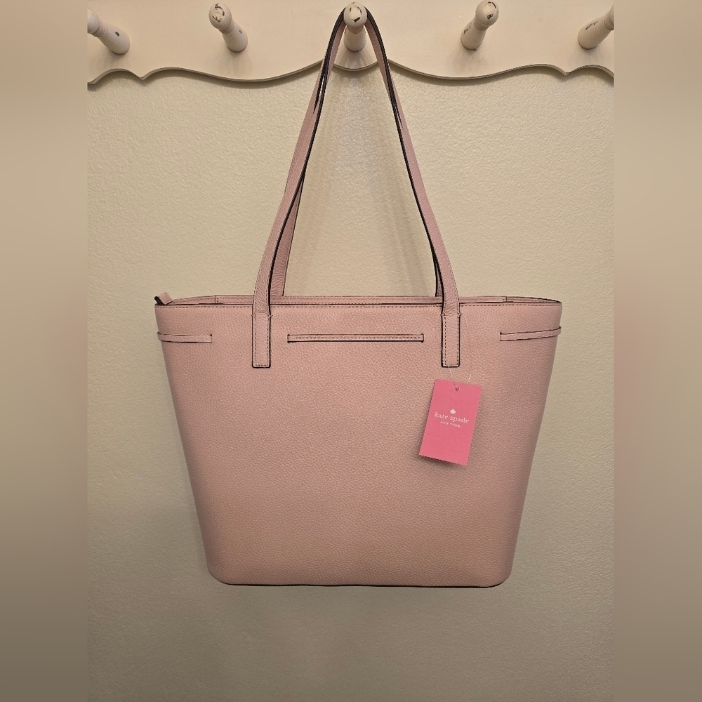 NWT Kate Spade Pebbled Leather Medium Top Zip Tote Bag, Rose Smoke - Picture 7 of 9